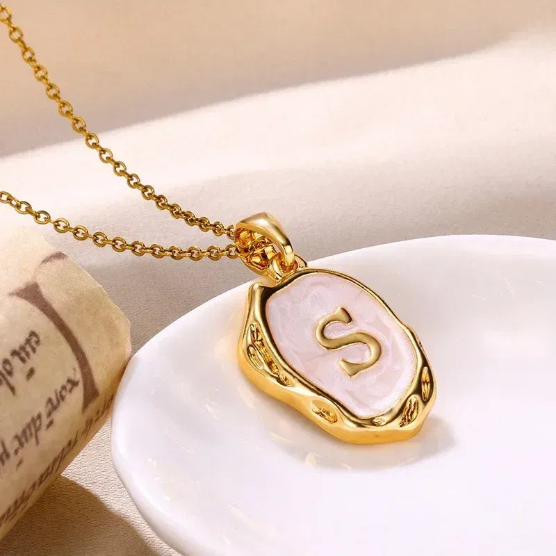 Metal Color: Imitation Rhodium Plated, Length: 40cm - Y2K Stainless Steels Drip Oil 26 Letter Necklaces for Women Men Alphabet A-Z Initials Pendant Necklace Aesthetic Jewelry Gift