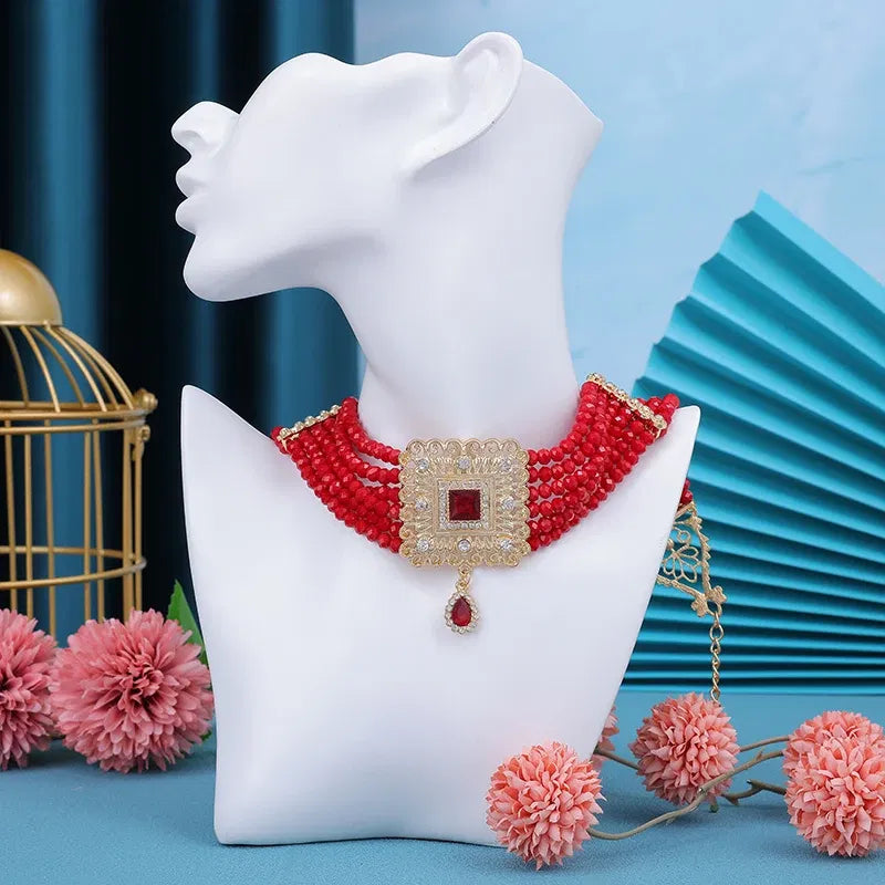Metal color: Light Yellow Gold Color - Hand Beaded Necklaces Water Drop Pendants Beaded Necklaces For Arab Brides