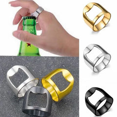 Main Stone Color: black, Ring Size: 9 - VIVILADY Titanium Stainless Steel Creative Bottle Opener Ring Jewelry For Unisex Punk Simple Fashion Party Bar Gift Wholesale
