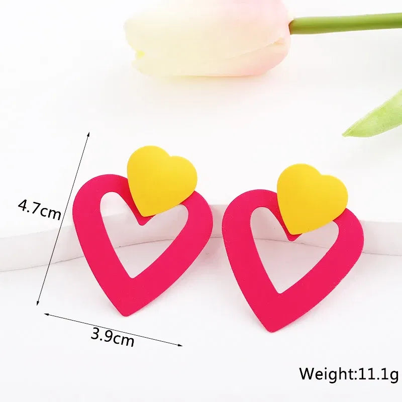 Metal Color: REDDISH BROWN - 2024 New Rose Red Flower Hanging Earrings for Women Love Heart Blooming Florals Cute Lovely Female Ear Jewelry brincos new