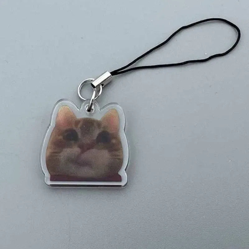 Color: WHITE - Banana Cat Keychain for Students Funny Pendant Lanyard Decorations Cat Charm Phone Chain Anti-lost Strap Decors