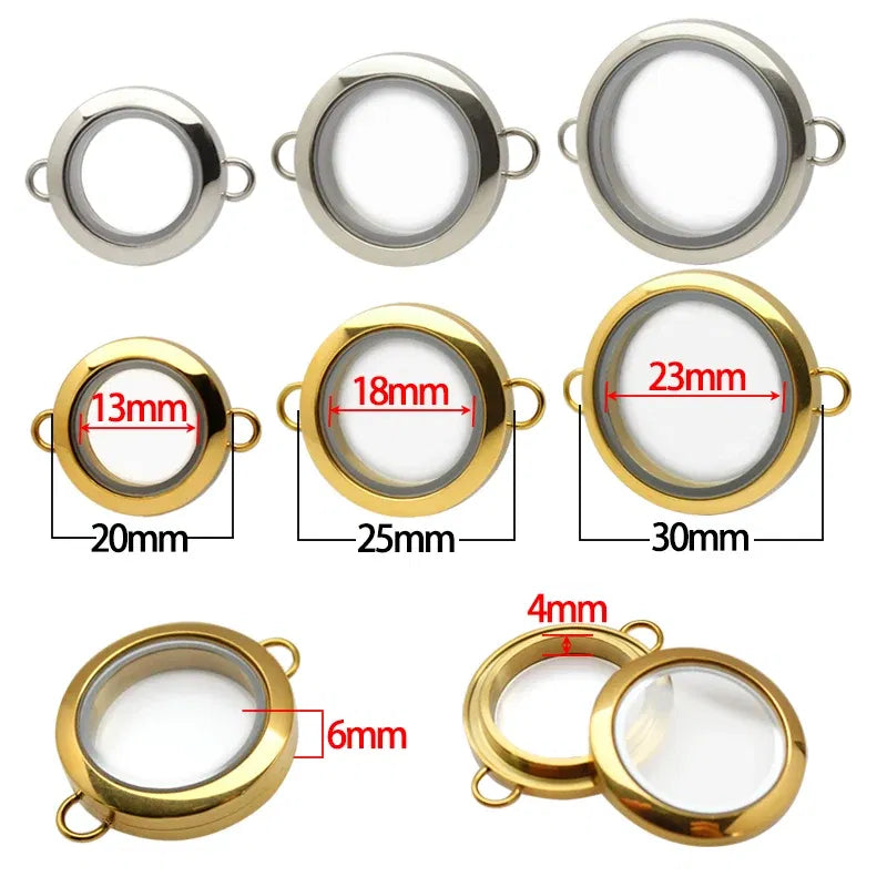 Metal Color: Gold-color - 1pc 20mm 25mm 30mm Stainless Steel Floating Locket Glass Memory twist Locket silver gold color For Bracelet Jewelry Making
