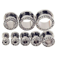 Metal color: Light Yellow Gold Color, Main Stone Color: Yellow - 2pc Steel Multicolour Crystal Ear Plug Flesh Tunnel 8g ( 3mm ) - 1" ( 25mm ) Gauge Expander Stretcher Screw Fit