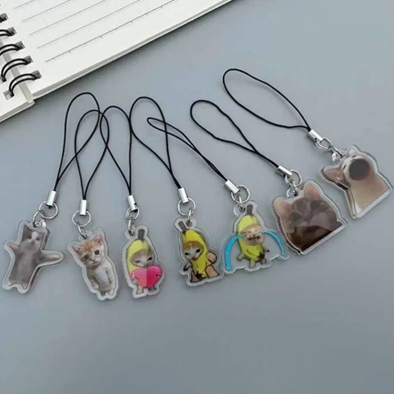 Color: Grad Yellow - Banana Cat Keychain for Students Funny Pendant Lanyard Decorations Cat Charm Phone Chain Anti-lost Strap Decors