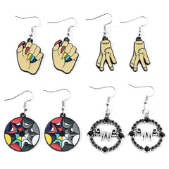 Metal Color: BRONZE, Ships From: CHINA - Trend TV Wednesday Addams Earrings Cosplay Props Thing Hand Letter W Pendant Ear Drop Earrings for Women Jewelry Accessories