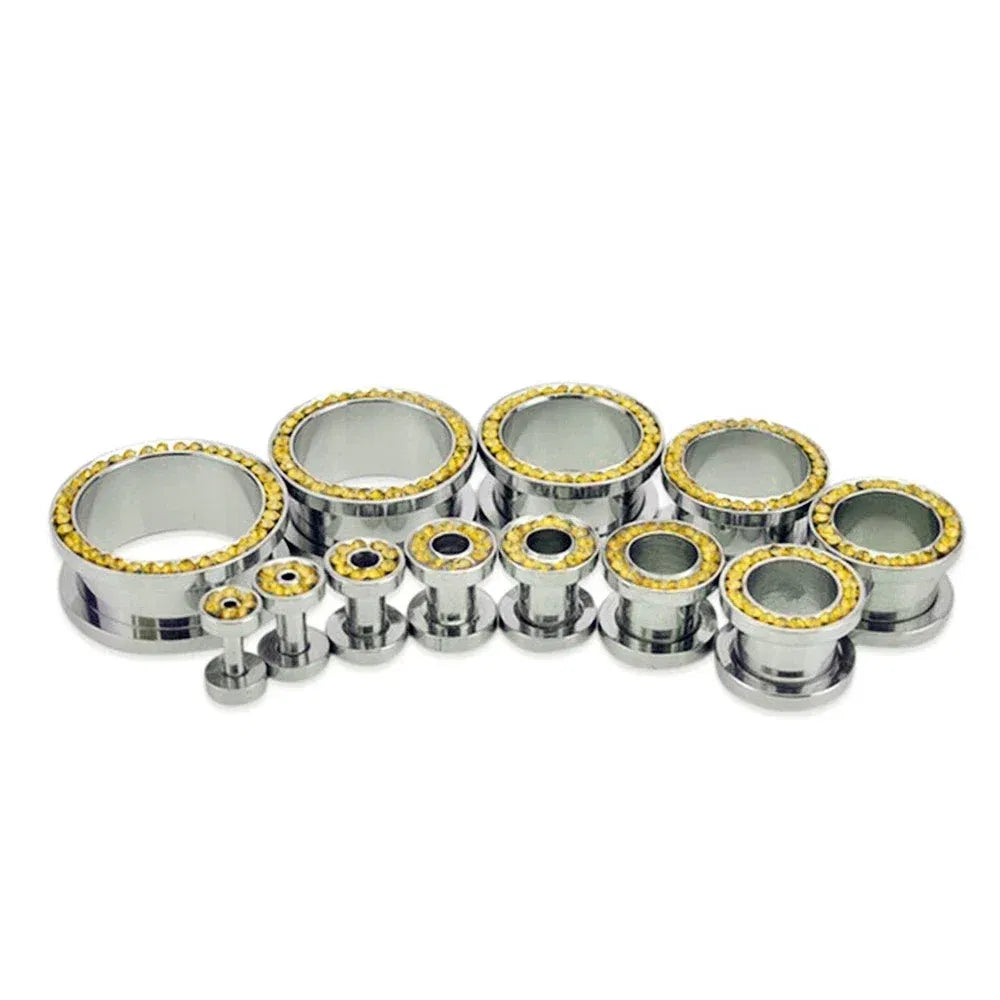 Metal color: Antique Bronze Plated, Main Stone Color: black - 2pc Steel Multicolour Crystal Ear Plug Flesh Tunnel 8g ( 3mm ) - 1" ( 25mm ) Gauge Expander Stretcher Screw Fit