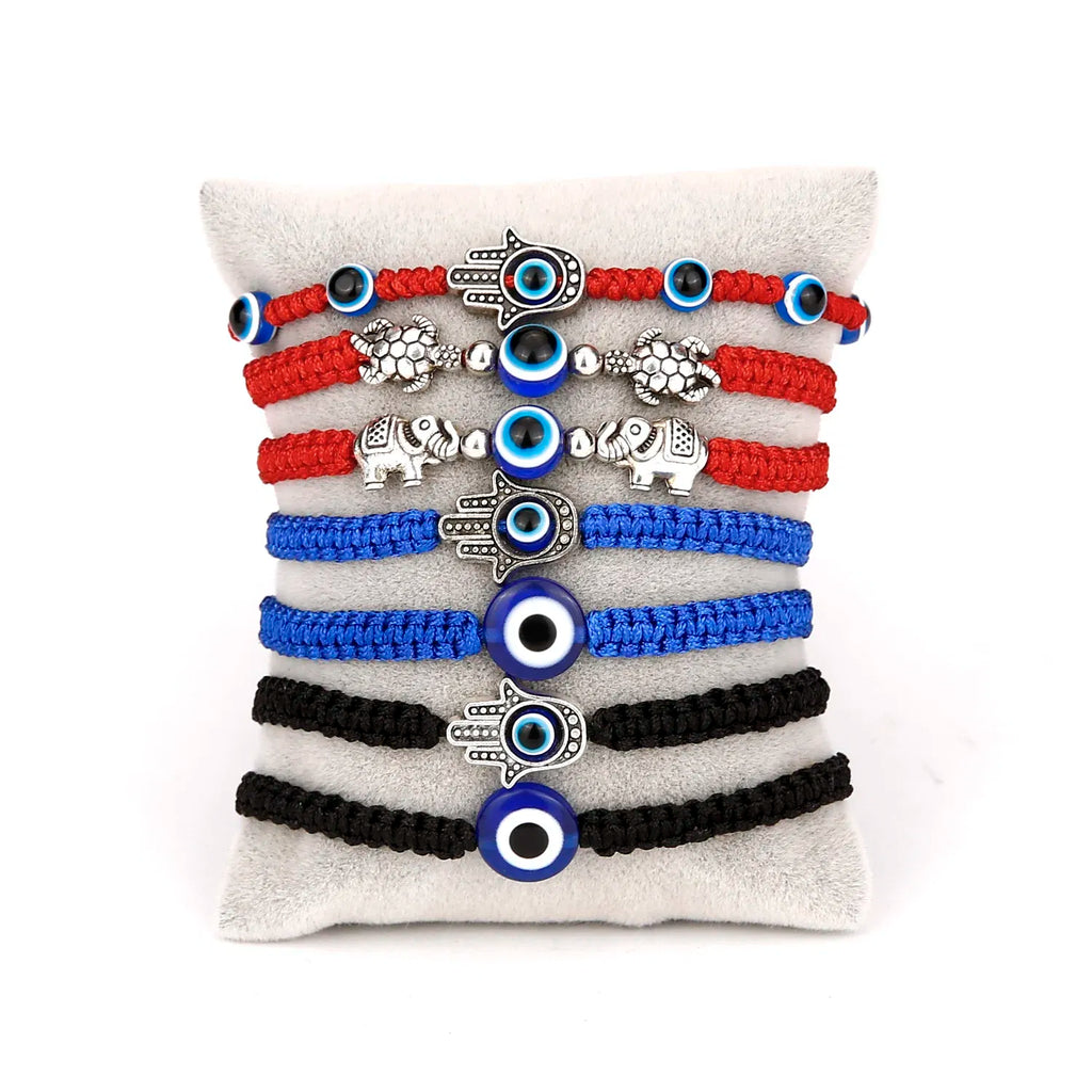 Metal Color: Dark green - Prayer Turkish Hand Palm Evil Eye Braided Bracelet Blue Black Color Nylon Thread Lucky Couple Bracelet&Bangles Jewelry Men Women