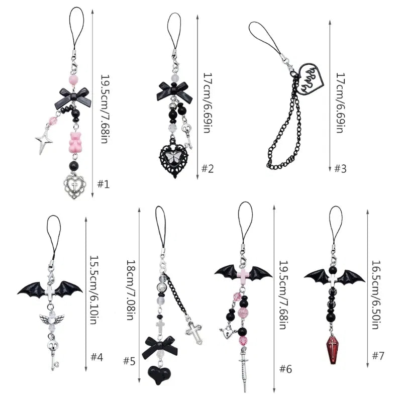 Color: #30 - Goth Y2K Phone Charm Pendant Kawaii-Key Chain For Bag Cute Accessory Women Guitar Strap Lanyard Beaded Keychain Pendant