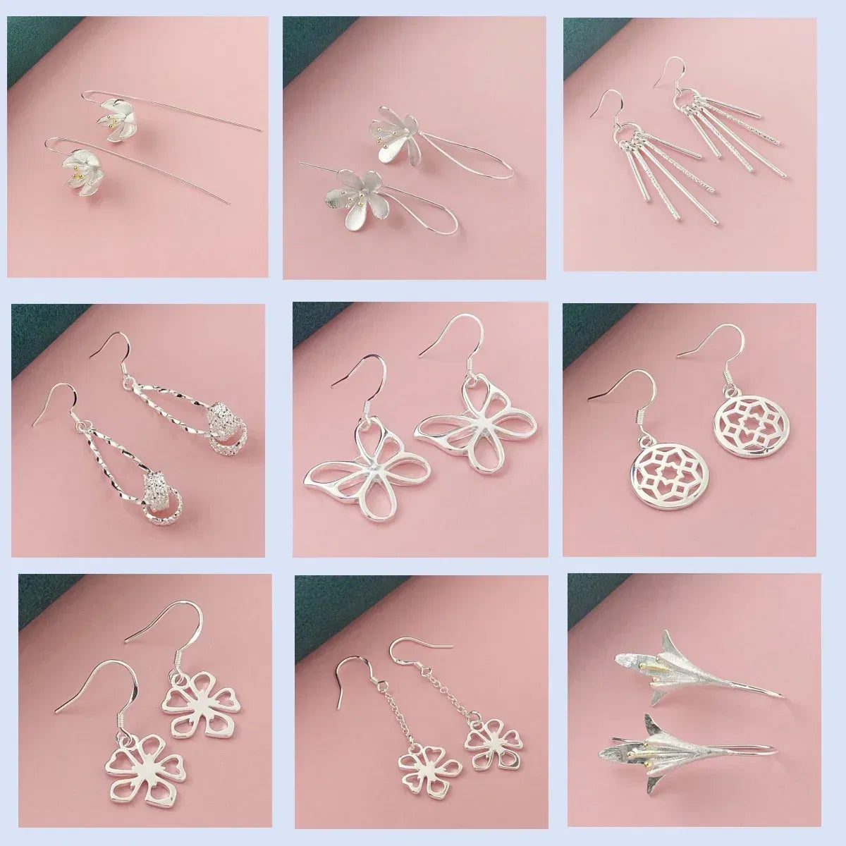 Gem Color: Brown - 925 Silver Heart Shape Earrings Women Exquisite Student Jewelry Accessories