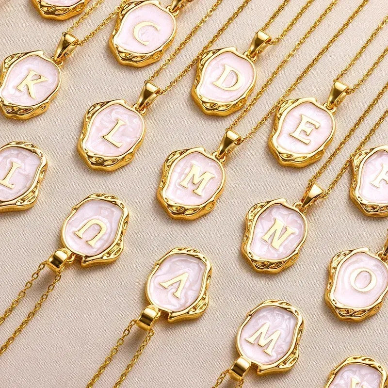 Metal Color: SILVER PLATED, Length: 40cm - Y2K Stainless Steels Drip Oil 26 Letter Necklaces for Women Men Alphabet A-Z Initials Pendant Necklace Aesthetic Jewelry Gift