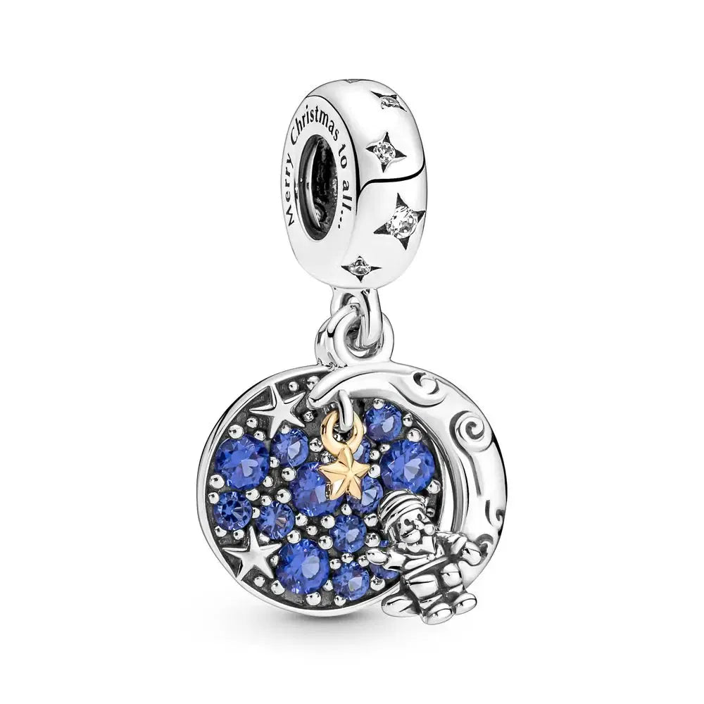 Gem Color: Beige - Pure Silver 925 Christmas Charm Fit DIY Pandora Bracelet Christmas Gift
