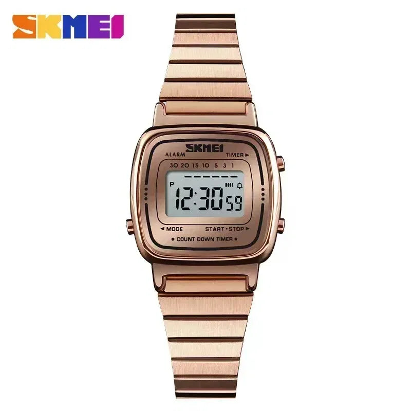 Color: BRONZE, Ships From: CHINA - SKMEI1901 Women Top brands Luxury 3Bar Waterproof Ladies Watches Small Dial Digital Watch Relogio Feminino  Fashion Sport Watch