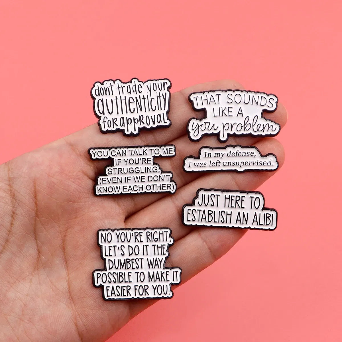 Metal color: Light Yellow Color, Main Stone Color: MULTI - Quotes Enamel Pins Cartoon Women's Brooches Men Lapel Pins Letters Badge on Backpack Costume Accessories Phrase Jewelry Gifts