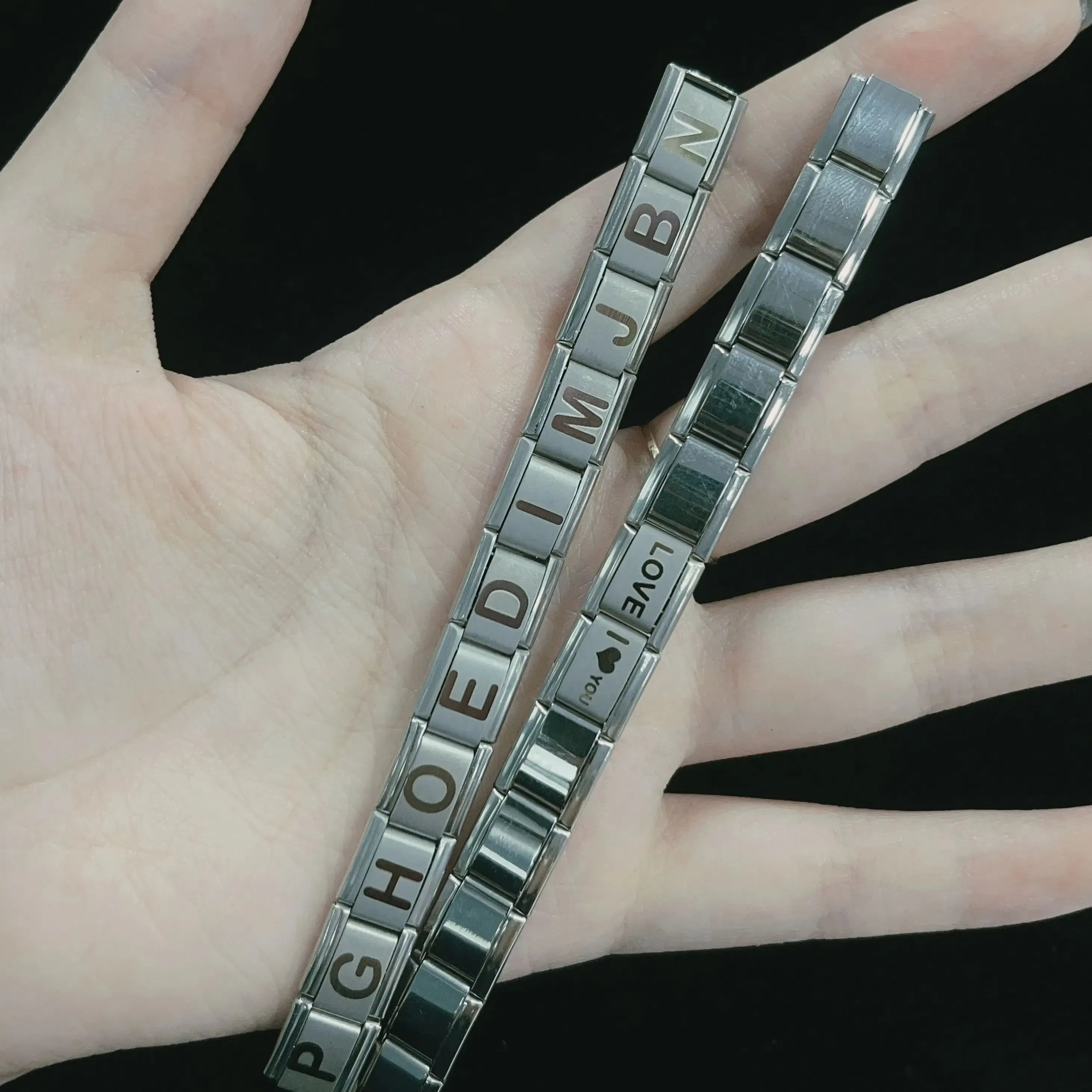 Metal Color: Black Zinc Plated, Main Stone Color: WHITE - New DIY Italian Charm 9mm Module Bracelet 26 English letter Stainless Steel Elastic Bracelets for Men and Women Gift