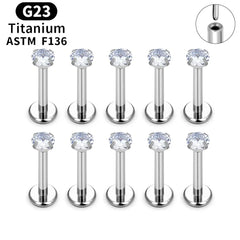 Metal color: Imitation Rhodium Plated, Ships From: CHINA, Main Stone Color: Brown - 10PCS ASTM F136 G23 Titanium Piercing Labret Lip Ring Stud Earring CZ Ear Tragus Cartilage Helix Daith Pierc Jewelry 16/18/20g