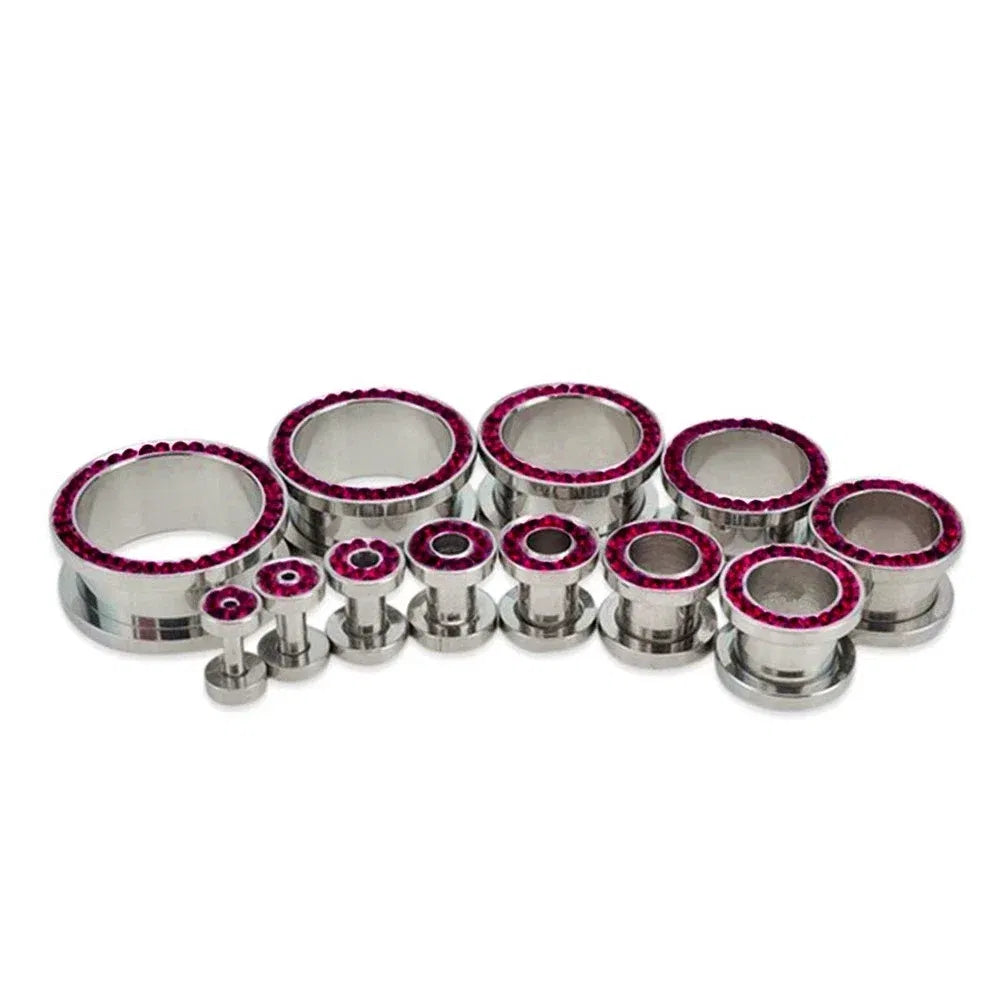 Metal color: Rhodium Plated, Main Stone Color: Silver - 2pc Steel Multicolour Crystal Ear Plug Flesh Tunnel 8g ( 3mm ) - 1" ( 25mm ) Gauge Expander Stretcher Screw Fit