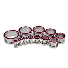 Metal color: Rhodium Plated, Main Stone Color: Silver - 2pc Steel Multicolour Crystal Ear Plug Flesh Tunnel 8g ( 3mm ) - 1" ( 25mm ) Gauge Expander Stretcher Screw Fit