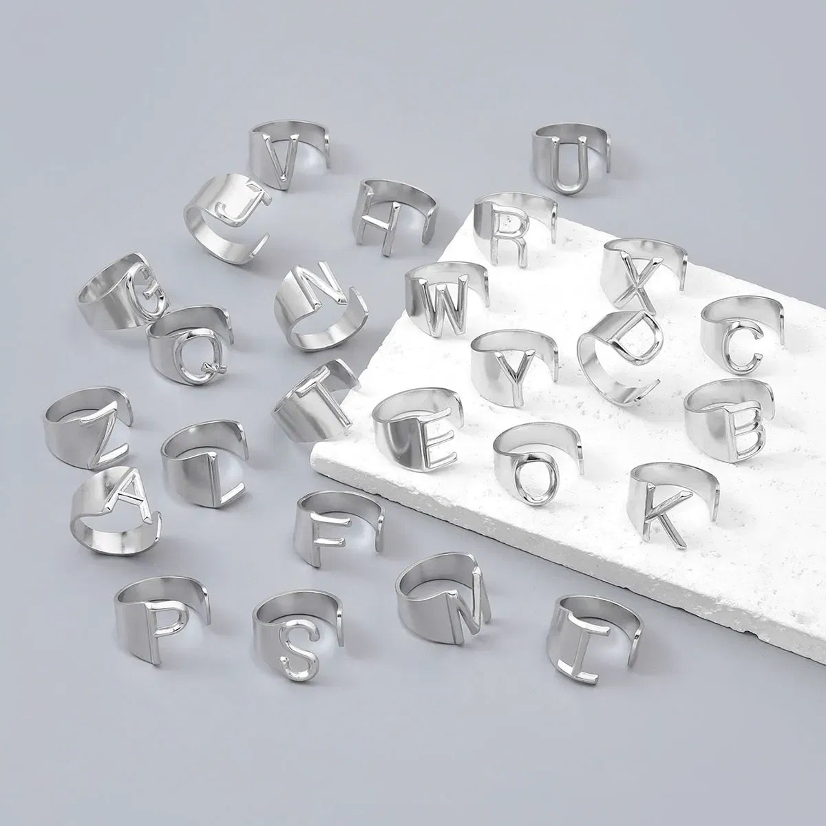 Metal Color: Blue Zinc Plated, Ring Size: resizable - LAViXMIA Alphabet A-Z Letter Never Fade Stainless Steel Rings Women Jewelry Fashion Initial Ring Adjustable Size Birthday Gifts
