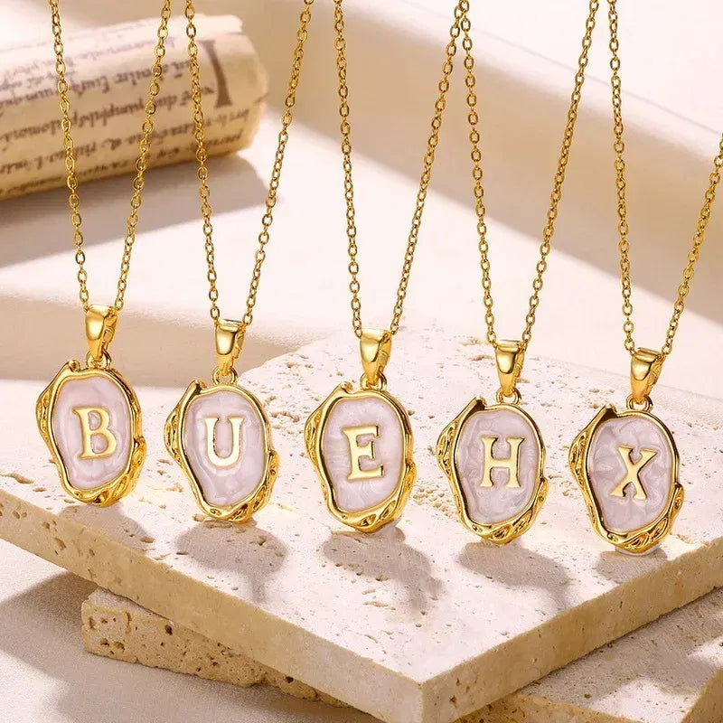 Metal Color: RED-BROWN, Length: 40cm - Y2K Stainless Steels Drip Oil 26 Letter Necklaces for Women Men Alphabet A-Z Initials Pendant Necklace Aesthetic Jewelry Gift