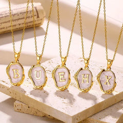 Metal Color: SILVER PLATED, Length: 40cm - Y2K Stainless Steels Drip Oil 26 Letter Necklaces for Women Men Alphabet A-Z Initials Pendant Necklace Aesthetic Jewelry Gift