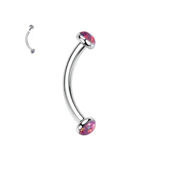 Metal color: Blue, Main Stone Color: green - 3/4/5mm Opal Steel Eyebrow Ring Internally Threaded 6mm -14mm Bar Curved Barbell Monroe Lip Stud Ear Tragus Piercing