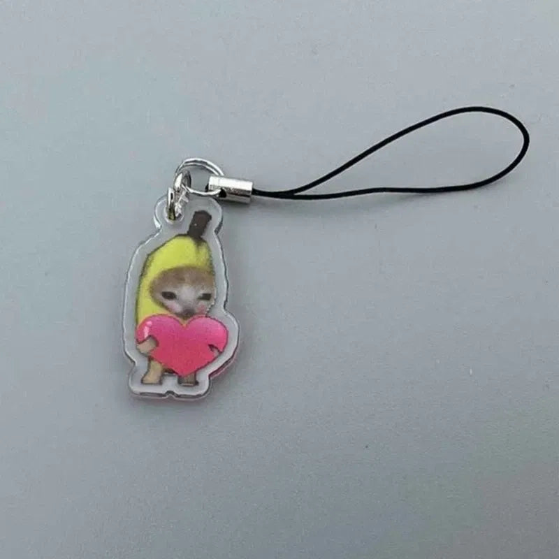 Color: Grad Yellow - Banana Cat Keychain for Students Funny Pendant Lanyard Decorations Cat Charm Phone Chain Anti-lost Strap Decors