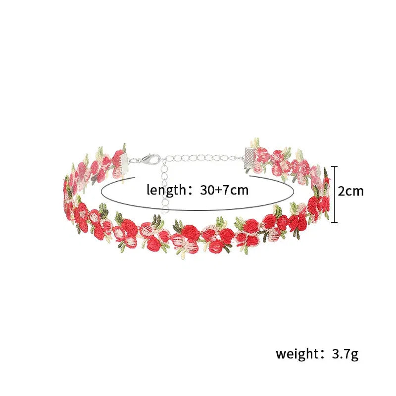 Metal Color: RED-BROWN - New Sweet Flowers Lace Necklace Choker for Women Girls Good Quality Embroidery Fashion Romantic Design Accessory Jewelry