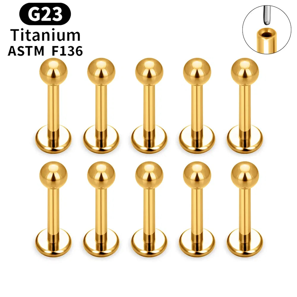 Metal color: Gold-color, Ships From: CHINA, Main Stone Color: green - 10PCS ASTM F136 G23 Titanium Piercing Labret Lip Ring Stud Earring CZ Ear Tragus Cartilage Helix Daith Pierc Jewelry 16/18/20g