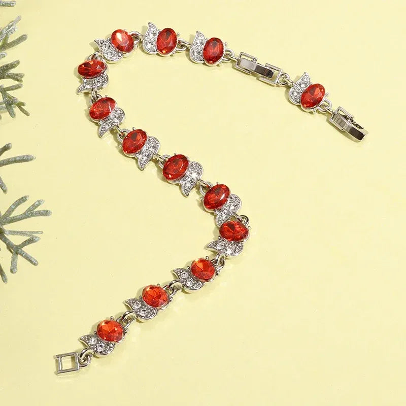 Metal Color: REDDISH BROWN - Fashion Exquisite Color Crystal Inlaid Ladies Charm Bracelet Engagement Wedding Jewelry