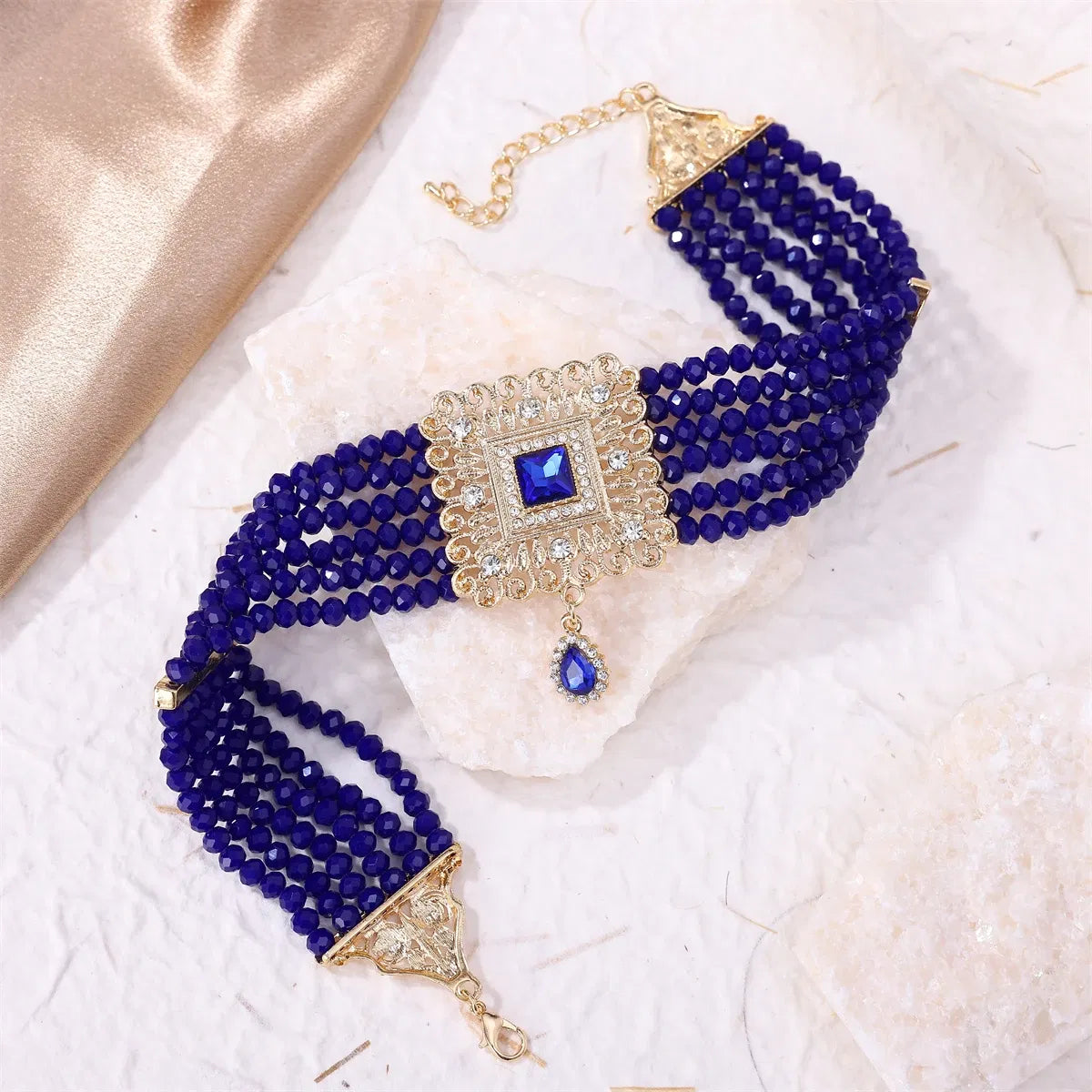 Metal color: Light Yellow Color - Hand Beaded Necklaces Water Drop Pendants Beaded Necklaces For Arab Brides