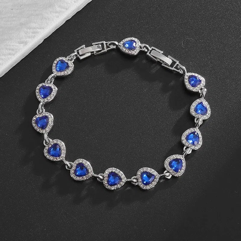 Metal Color: SILVER PLATED - Fashion Exquisite Color Crystal Inlaid Ladies Charm Bracelet Engagement Wedding Jewelry