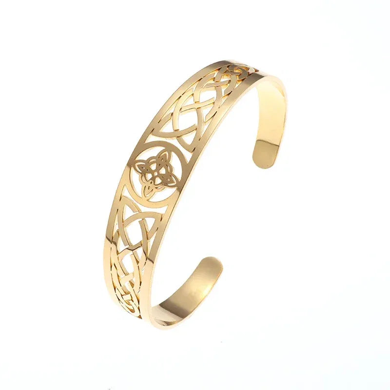 Metal color: Black Zinc Plated - Witch Knot Cuff Stainless Steel Pagan Witchcraft Symbols Magic Knot Women's Good Luck Amulet Bracelet Celtic Knot Bracelet