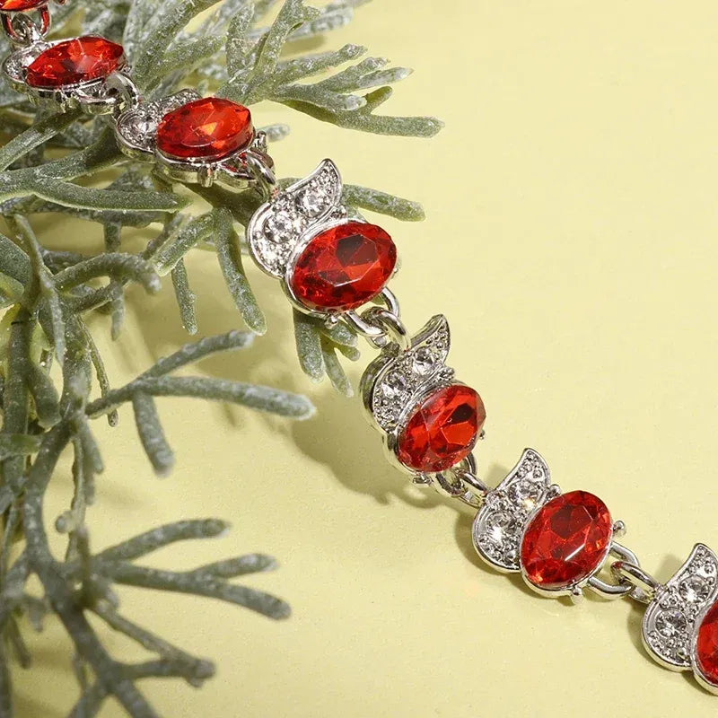 Metal Color: BRASS PLATED - Fashion Exquisite Color Crystal Inlaid Ladies Charm Bracelet Engagement Wedding Jewelry