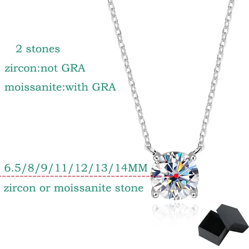 Silver necklace with a zircon or moissanite stone on a white background