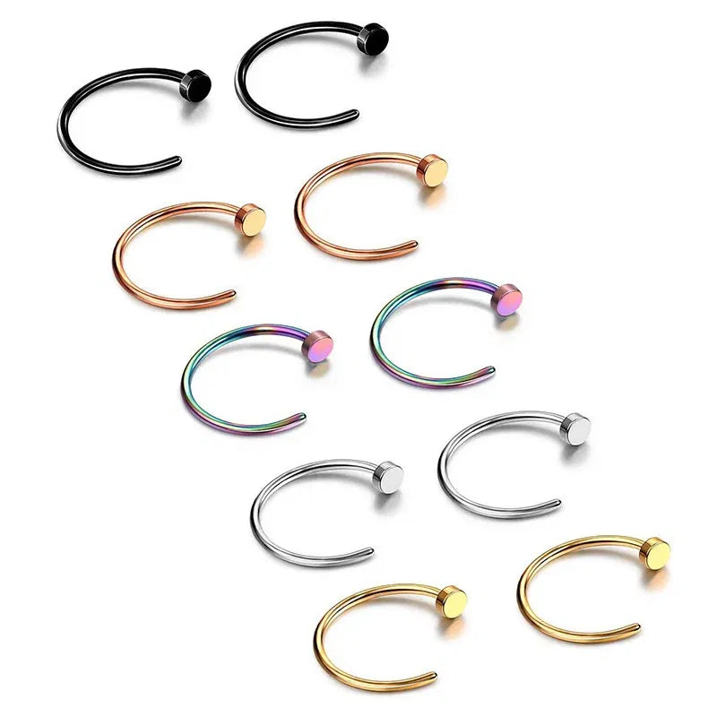 Metal color: Champagne gold - 6/8/10mm Surgical Steel Fake Non Nose Stud Ring False Lip Curler Septum Piercing Hoop Jewelry for Women Men Body Accessories