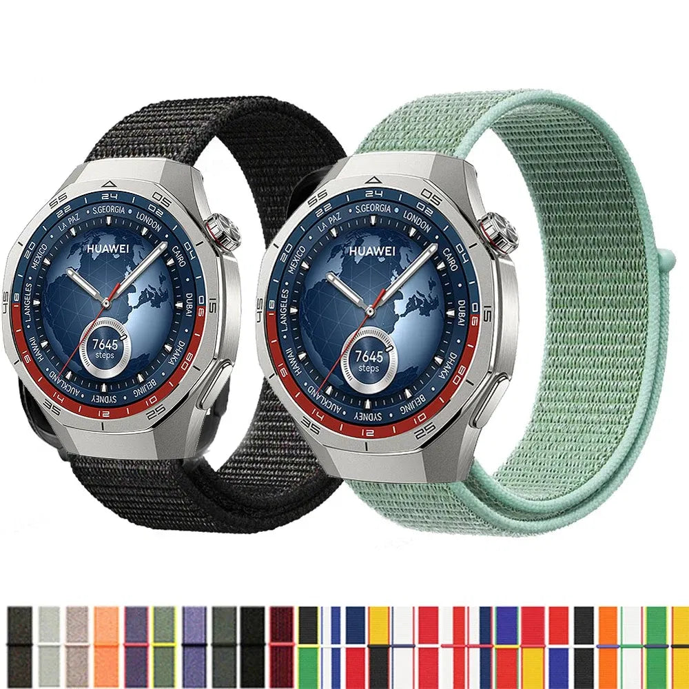 Band Color: GREEN BLUE, Band Width: 24mm - Nylon Loop Strap for Huawei Watch GT 5 Pro 46mm Smartwatch Replacment Bracelet Sport Watchband Correa for Huawei GT5 Watch Band