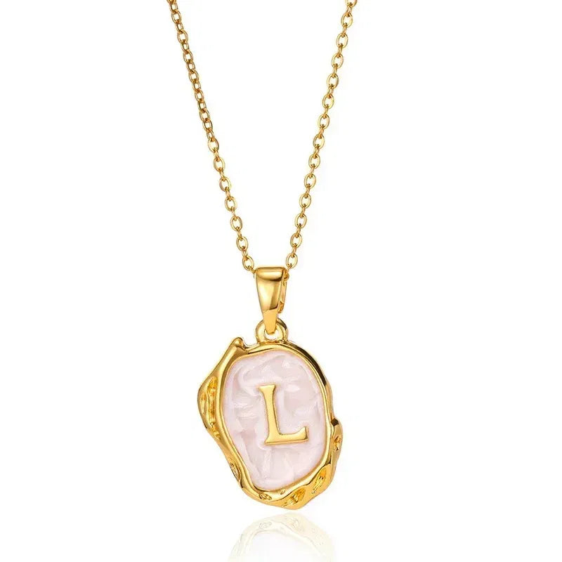 Metal Color: SILVER PLATED, Length: 40cm - Y2K Stainless Steels Drip Oil 26 Letter Necklaces for Women Men Alphabet A-Z Initials Pendant Necklace Aesthetic Jewelry Gift