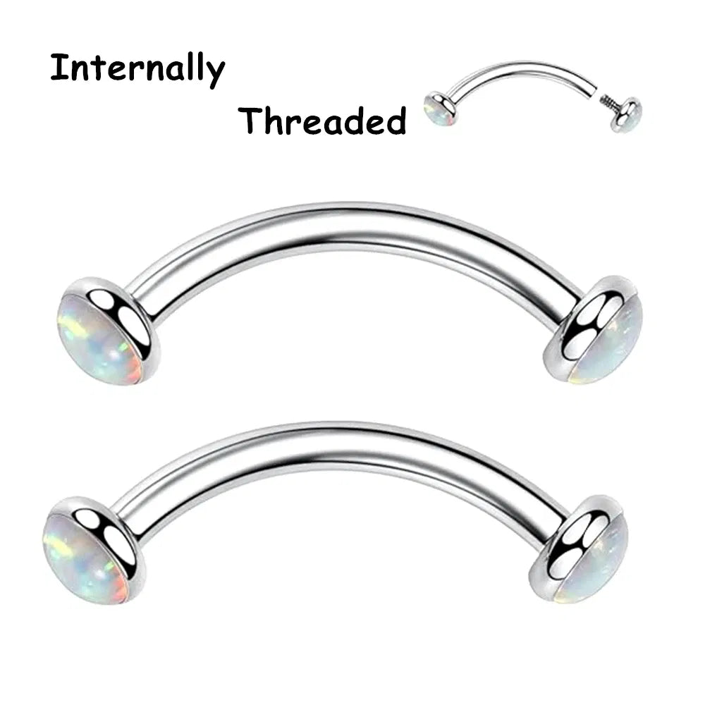 Metal color: Antique Copper Plated, Main Stone Color: green - 3/4/5mm Opal Steel Eyebrow Ring Internally Threaded 6mm -14mm Bar Curved Barbell Monroe Lip Stud Ear Tragus Piercing