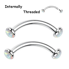 Metal color: Blue Zinc Plated, Main Stone Color: black - 3/4/5mm Opal Steel Eyebrow Ring Internally Threaded 6mm -14mm Bar Curved Barbell Monroe Lip Stud Ear Tragus Piercing