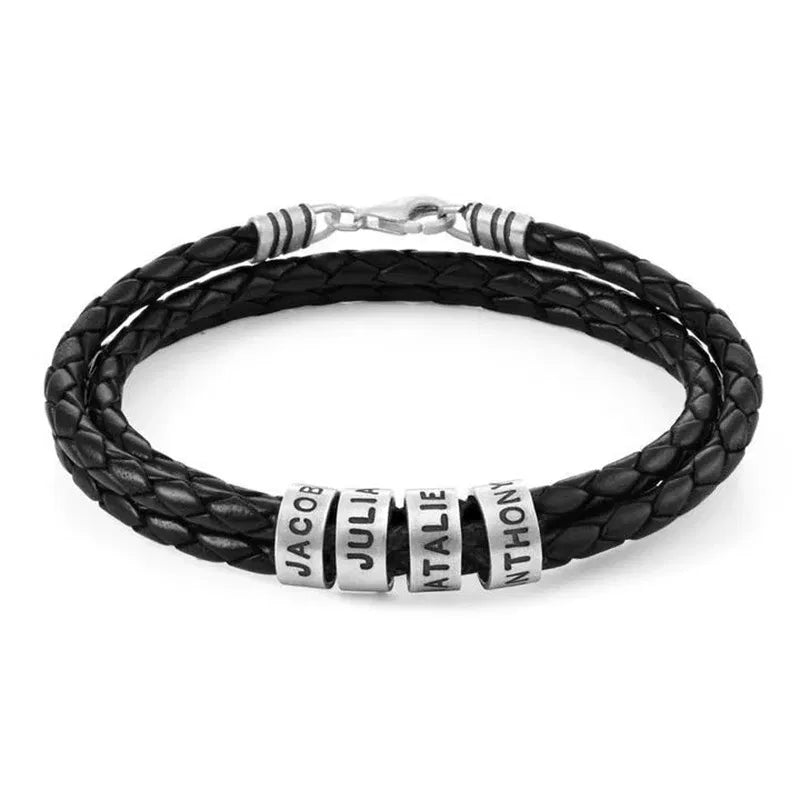 Metal Color: Rhodium Plated, Length: 19cm, Main Stone Color: WHITE - Personalized Names Men Leather Bracelet Braided Leather Bracelet Custom Family Names Bracelet Personalized Men Bracelet Gift