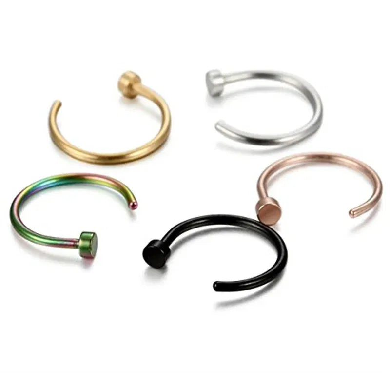 Metal color: Champagne gold - 6/8/10mm Surgical Steel Fake Non Nose Stud Ring False Lip Curler Septum Piercing Hoop Jewelry for Women Men Body Accessories