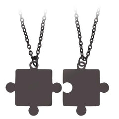 Metal color: Light Yellow Gold Color - 1pair Stainless Steel Classic Puzzle Pendant Necklace Simple Exquisite Jewellery Gift For Friends