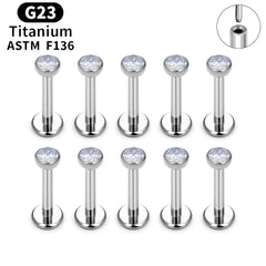 Metal color: Rhodium Plated, Ships From: CHINA, Main Stone Color: Pink - 10PCS ASTM F136 G23 Titanium Piercing Labret Lip Ring Stud Earring CZ Ear Tragus Cartilage Helix Daith Pierc Jewelry 16/18/20g