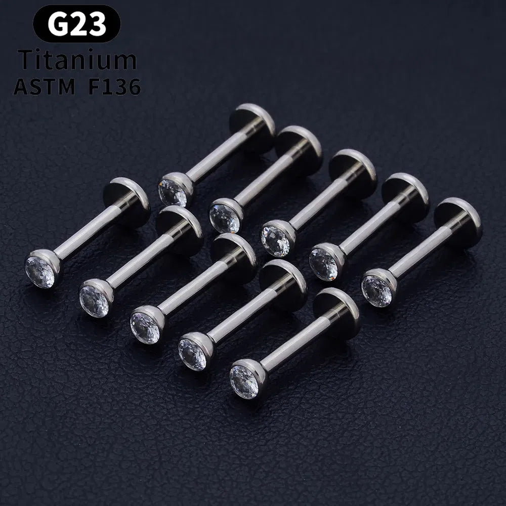 Metal color: Imitation Rhodium Plated, Ships From: CHINA, Main Stone Color: Multicolour - 10PCS ASTM F136 G23 Titanium Piercing Labret Lip Ring Stud Earring CZ Ear Tragus Cartilage Helix Daith Pierc Jewelry 16/18/20g