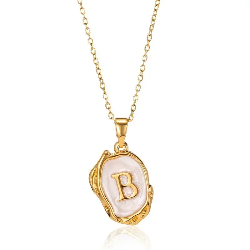 Metal Color: RED-BROWN, Length: 40cm - Y2K Stainless Steels Drip Oil 26 Letter Necklaces for Women Men Alphabet A-Z Initials Pendant Necklace Aesthetic Jewelry Gift