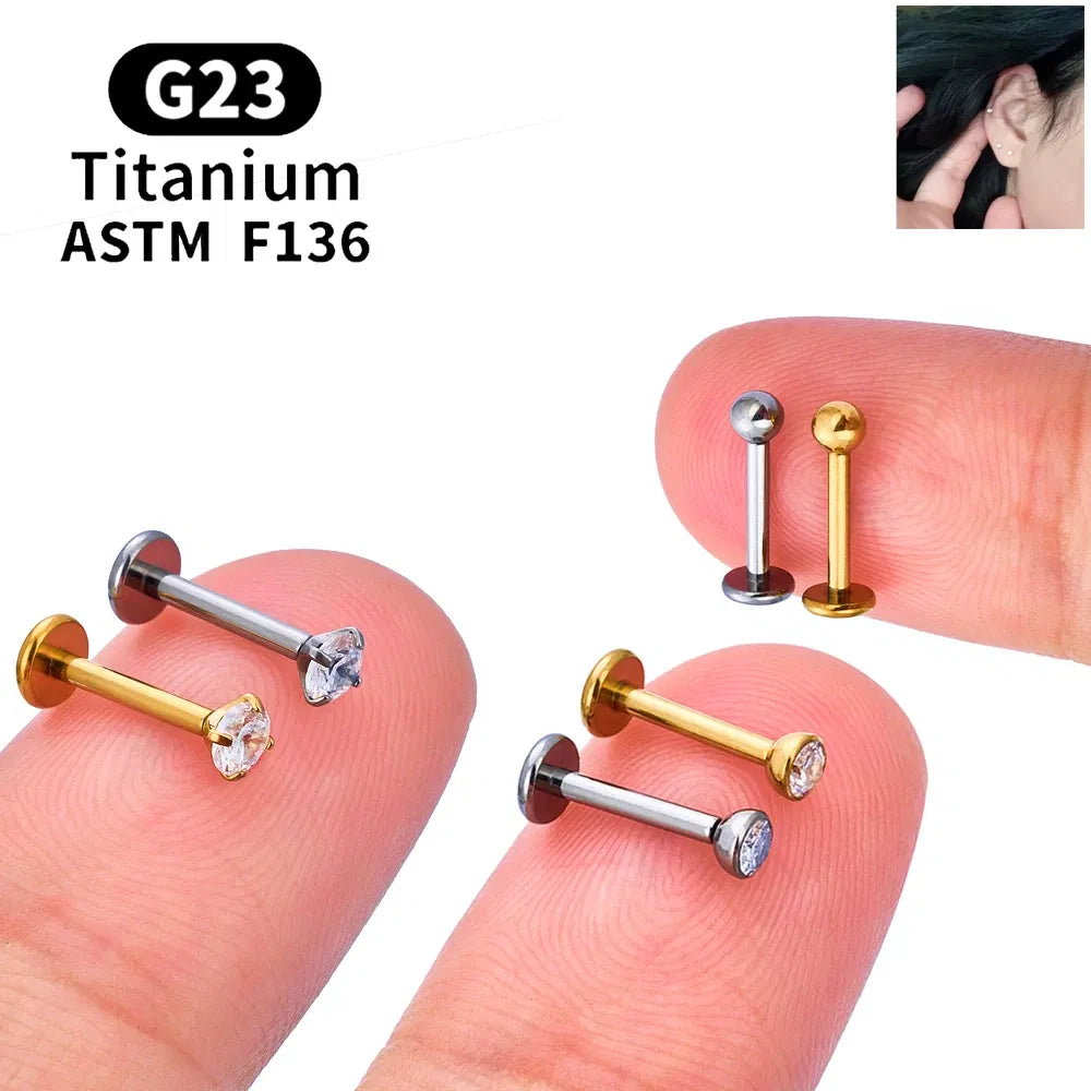 Metal color: Gold-color, Ships From: CHINA, Main Stone Color: ROYAL BLUE - 10PCS ASTM F136 G23 Titanium Piercing Labret Lip Ring Stud Earring CZ Ear Tragus Cartilage Helix Daith Pierc Jewelry 16/18/20g