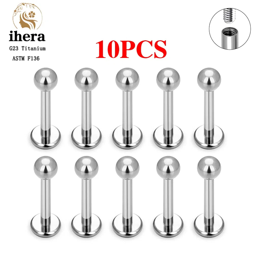 Metal color: Light Yellow Color, Ships From: CHINA, Main Stone Color: PURPLE - 10PCS G23 Titanium Labret Piercing Lip Ring 16G F136 Internal Thread Nose Stud Earring Tragus Helix Cartilage Piercing Jewelry