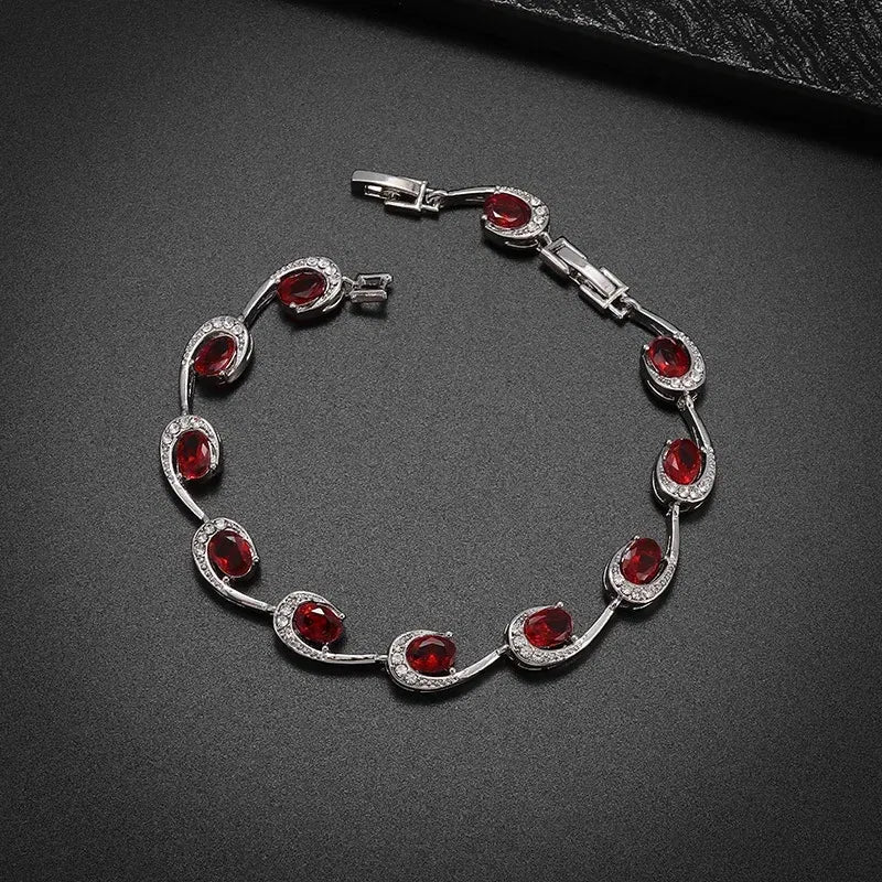 Metal Color: BRASS PLATED - Fashion Exquisite Color Crystal Inlaid Ladies Charm Bracelet Engagement Wedding Jewelry