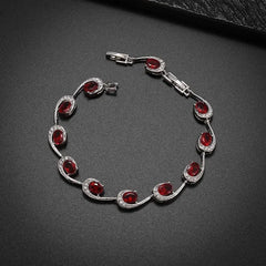 Metal Color: BRASS PLATED - Fashion Exquisite Color Crystal Inlaid Ladies Charm Bracelet Engagement Wedding Jewelry