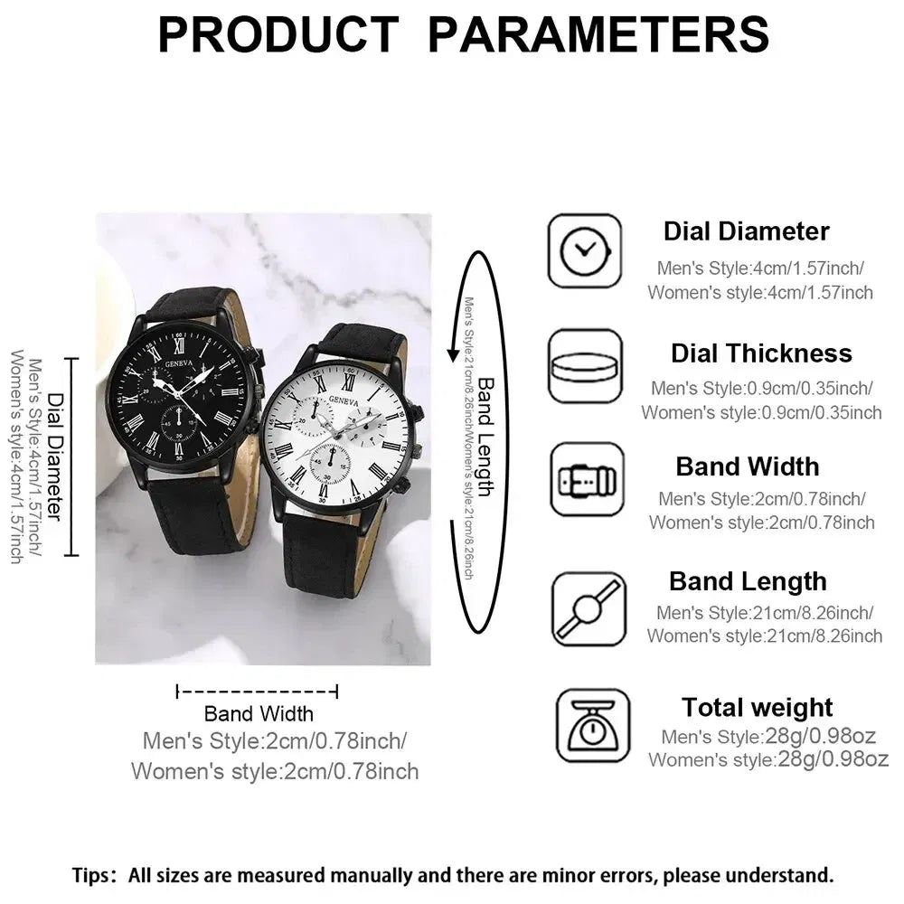 Color: Rose - 2PCS Set Couple Fashion Casual Leather Watches Ladies Simple Dial Quartz Wristwatches Dress Clock Montre Femme